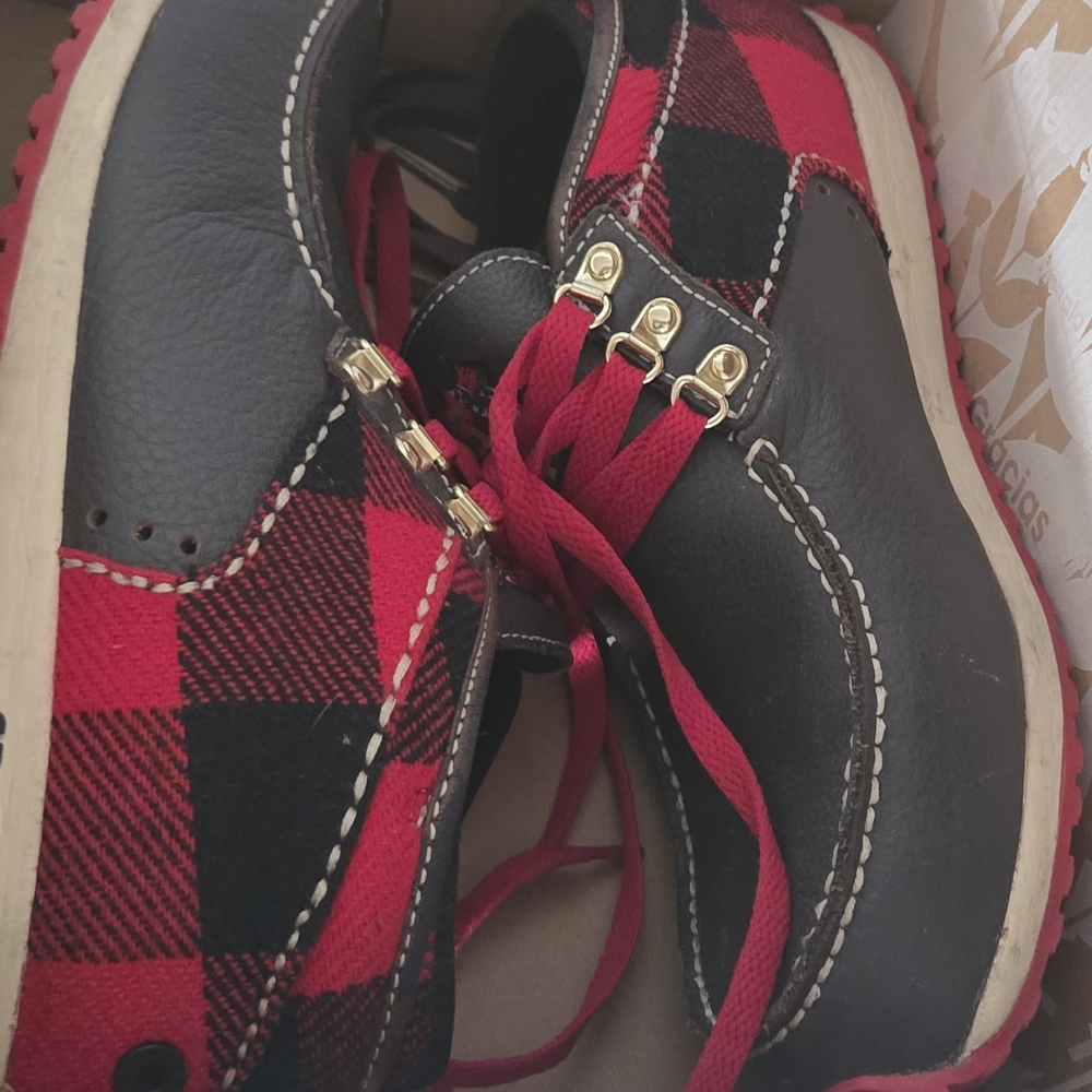 Men's Black and Red Plaid Boots